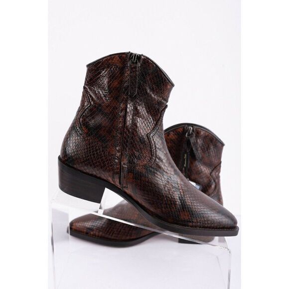 Massimo Dutti Animal Print Leather Ankle Boots US 7.5 EU 38 Brown western New - Picture 2 of 7